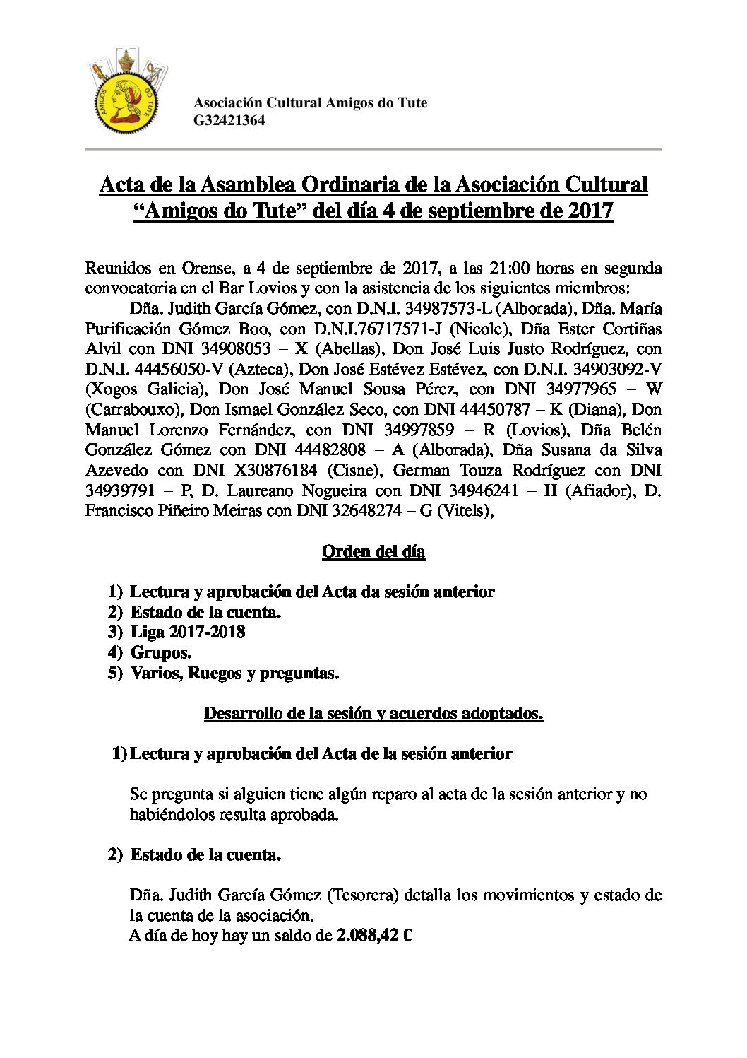 Lee más sobre el artículo Acta da reunión de setembro de 2017